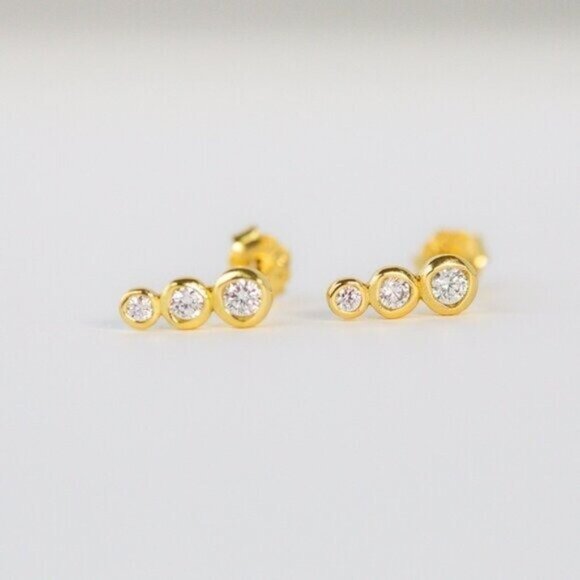 Stud Earring Climbers Cubic Zirconia Bezel 14K Gold Plated Hypoallergenic PRETTY - Picture 13 of 13